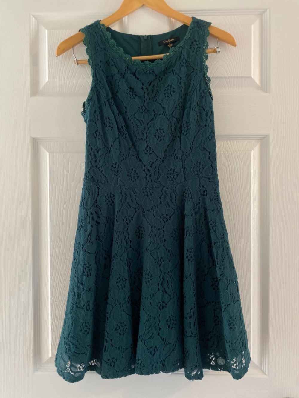 Teal Lace Fit-and-Flare Dress